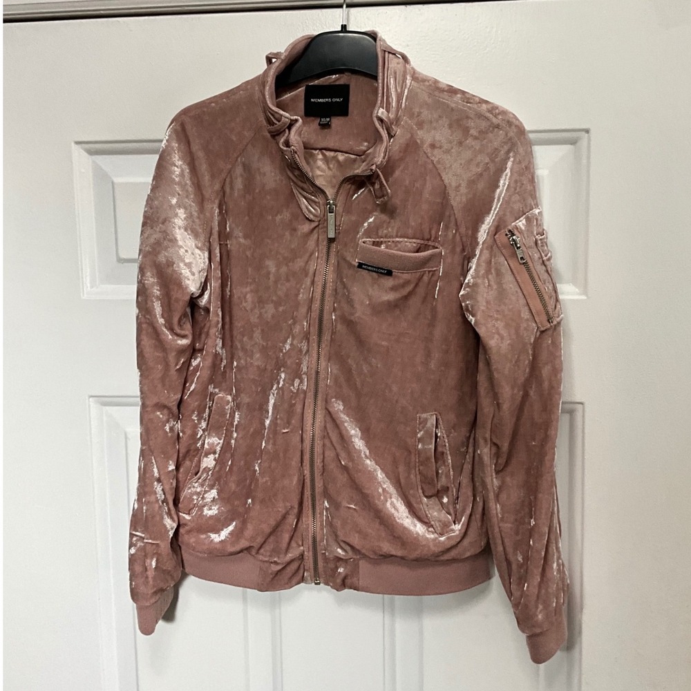 Members Only Womens Crushed Velvet Racer Bomber Jacket Pink MG912044 Size 14/16